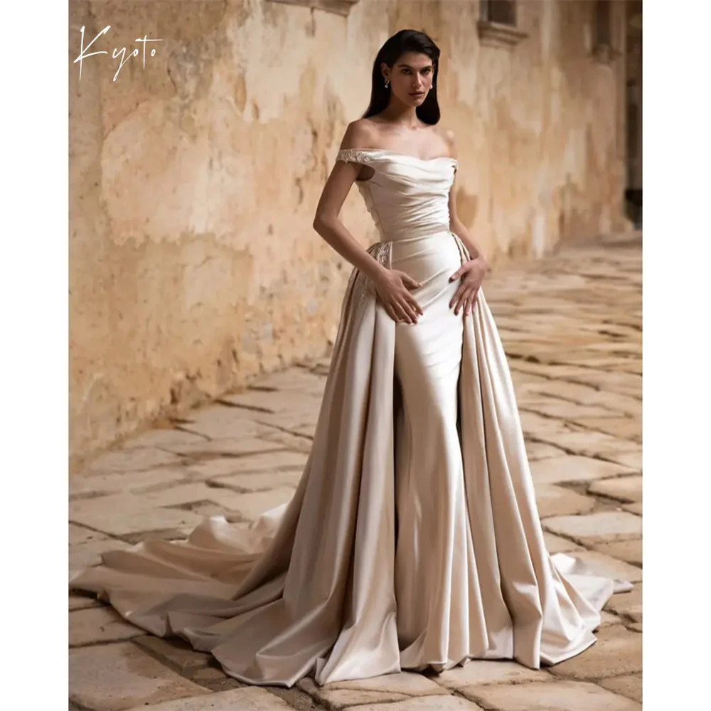 

Kyoto Customized Champagne Detachable Train Sparkling Rhinestones Wedding Dress Off The Shoulder فستان زفافMermaidAbito da sposa
