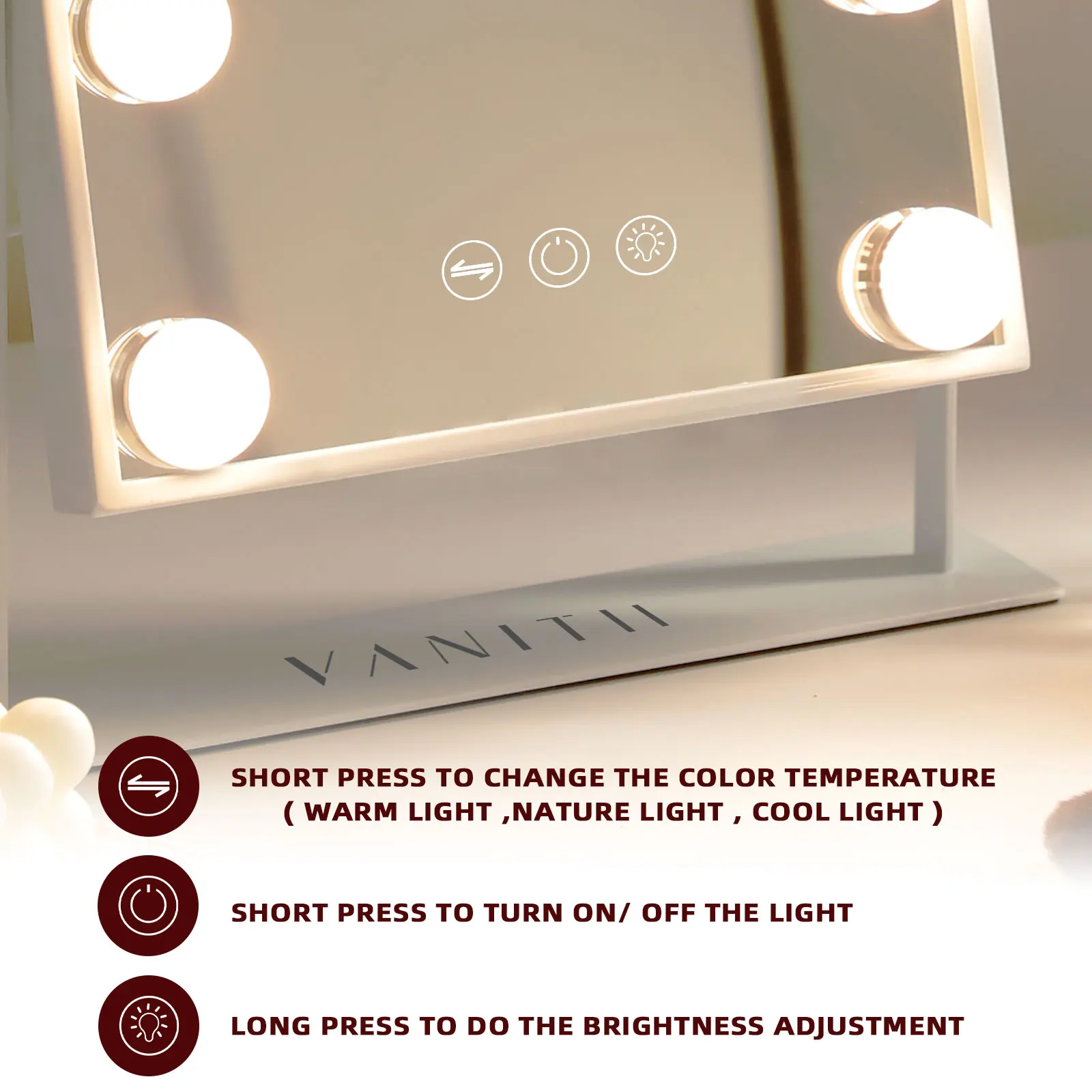 Stock In US!Vanity Mirror With s 9 Dimmable Bulbs ,Makeup Mirror With Smart Touch Control For Glam Room Bedroom