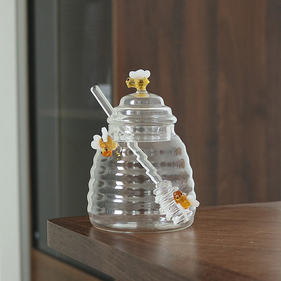 Highball Glass Set - 1 stuks glazen honingpot met lepeltje