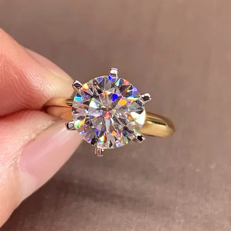 3ct Diamantring Solitär Damen Silber 925 Gelbgold Moissanit-Ring Verlobung Hochzeit 2ct Moissanit-Ring mit Zertifikat