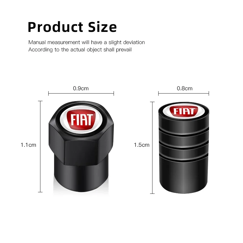 3D Metal Tire Valve Stem Caps 4Pcs For Fiat 500 Abbas Panda 500e Tipo 500e 500X 500L, Stylish Wheel Valve Covers Car Accessories
