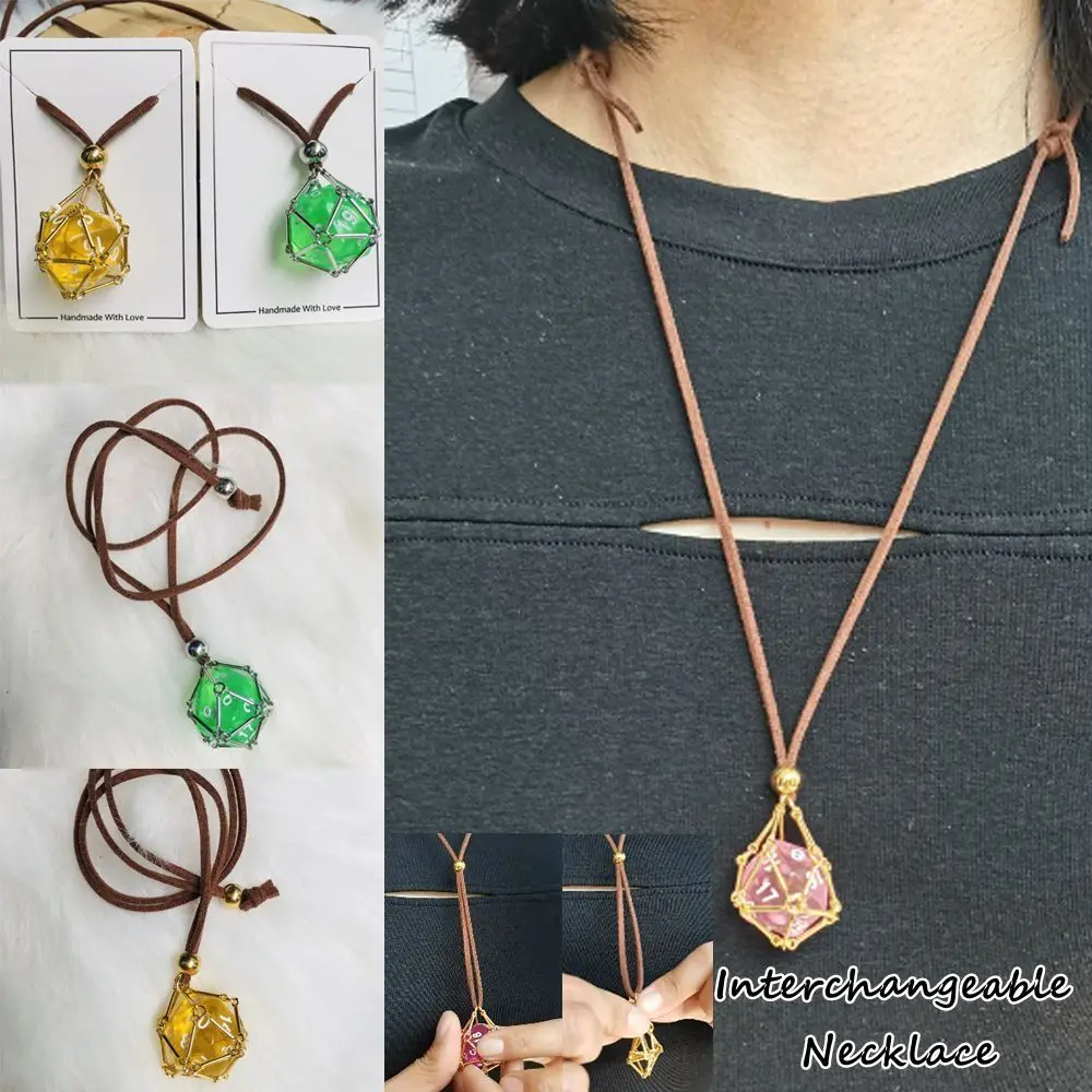 New Crystal Holder Cage Necklace Interchangeable Adjustable Crystal Net Metal Necklace with Dice Rope Chain Necklace for Women