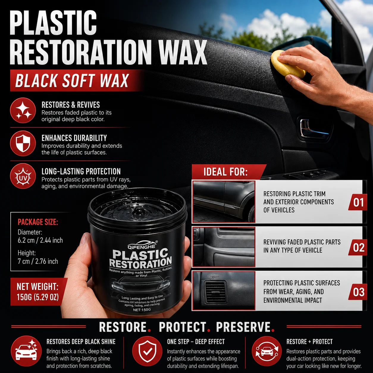 Trim Restorer Plastic - QIFENGHE Черный мягкий воск для восстановления