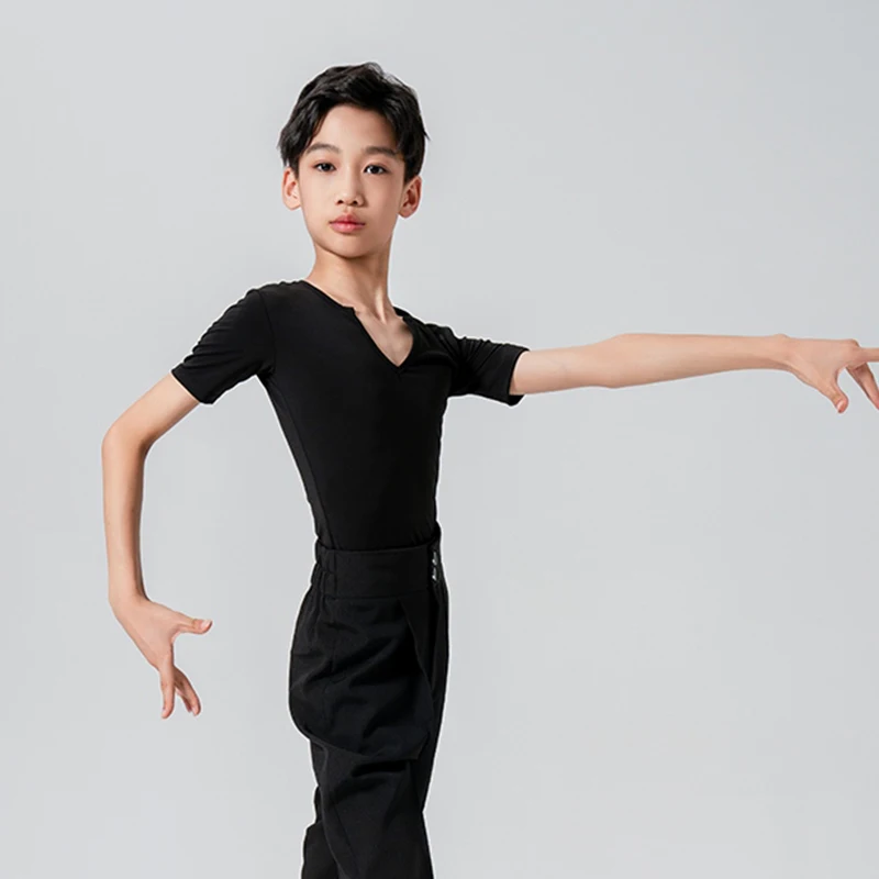 2026 New Kid Boy Latin Dance Costumes Children Long Sleeve V-Neck Ballroom Dance Training Clothes Cha Cha Rumba Dancewear XH800