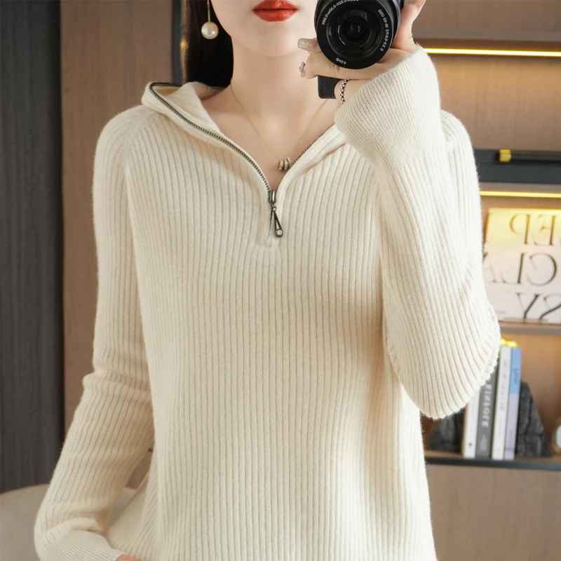 2024 Autumn/Winter Women\'s Cashmere Sweater Hoodie Pullover Bottom Thickened Cashmere Sweater Thickened Sweater Women\'s Top