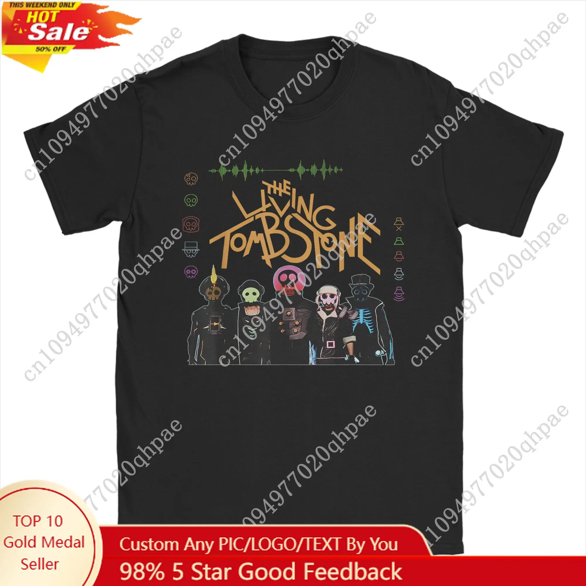 

The Living Tombstone Cartoon T Shirt Men Cotton Crazy T-Shirts Crew Neck Rock Tees Short Sleeve Clothing Unique