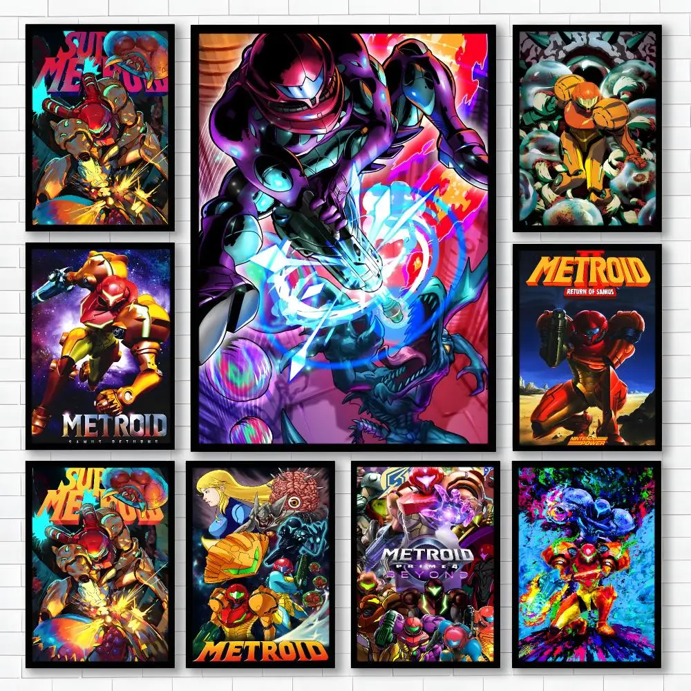 Game Sci-Fi Adventure Metroid Poster Waterproof Self-adhesive Stickers, Coffee Dorm Bedroom Wall Decals, Gift