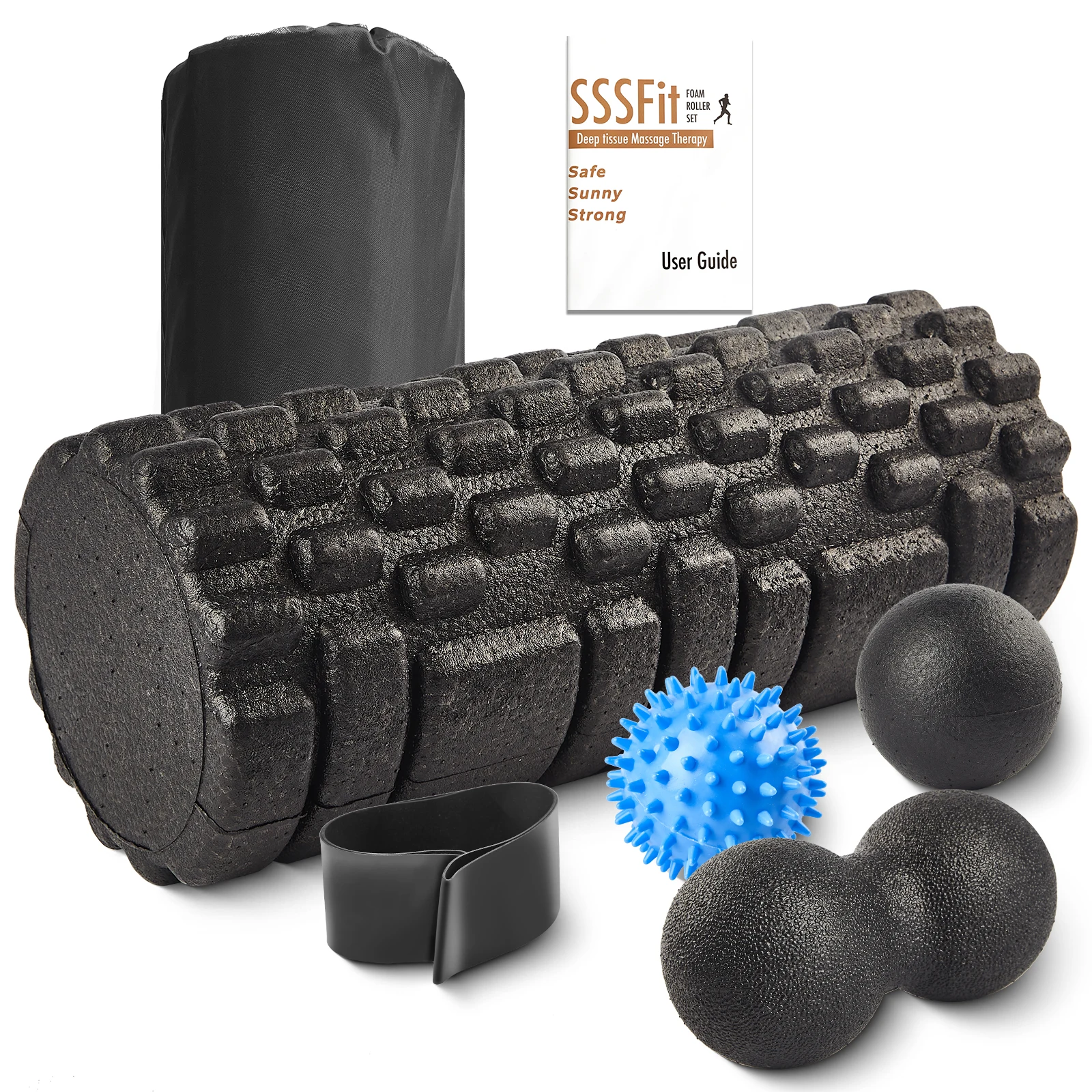 7 in 1 Foam Roller Set High Density Yoga Back Roller Peanut Massage Ball Spiky Massage Ball Resistance Band for Pain Relief