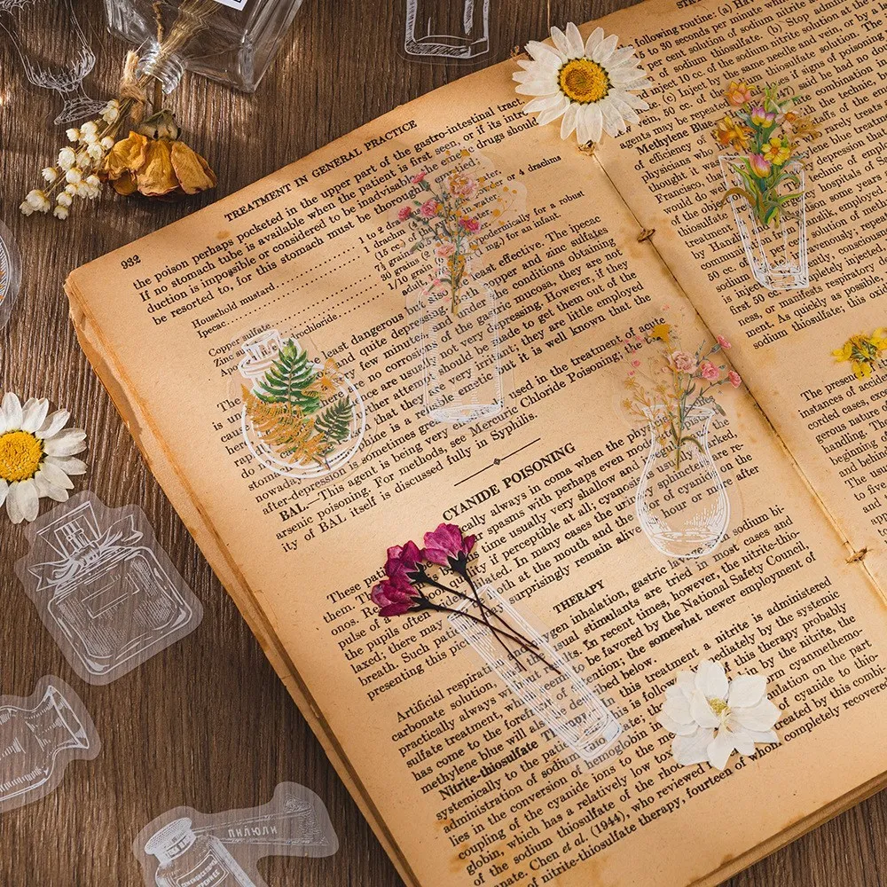 40 Pcs Transparent Glassware Bottle Shape Stickers Sticker PET Transparent Photo Frame Decals Stickers For Scrapbooking Planner