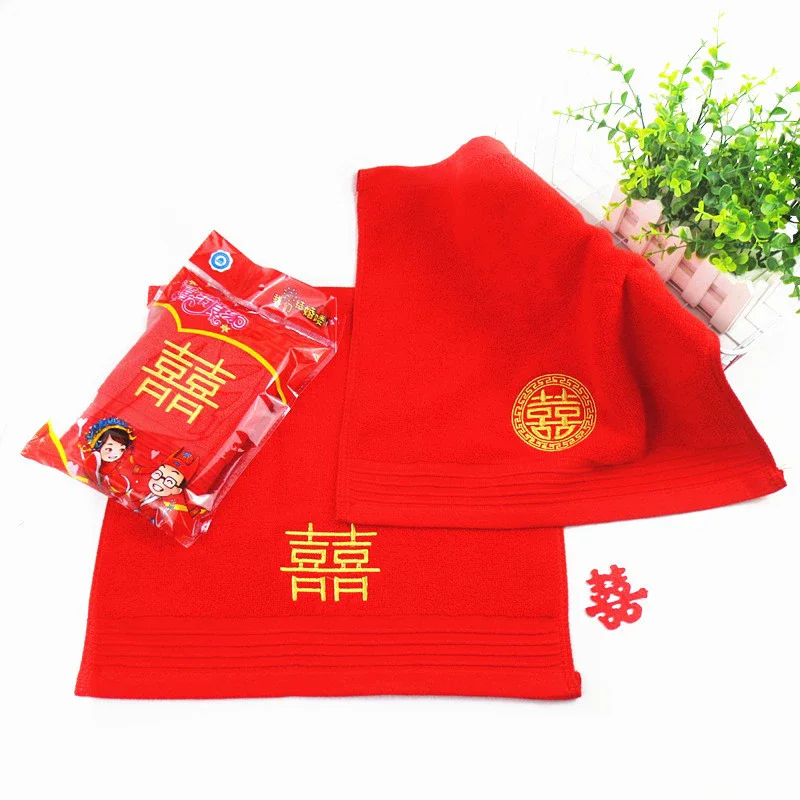 10pcs/Lot Red Small Face Hand Towels for Wedding 34*34CM Pure Cotton Towel Plain or Embroidery Individual Package