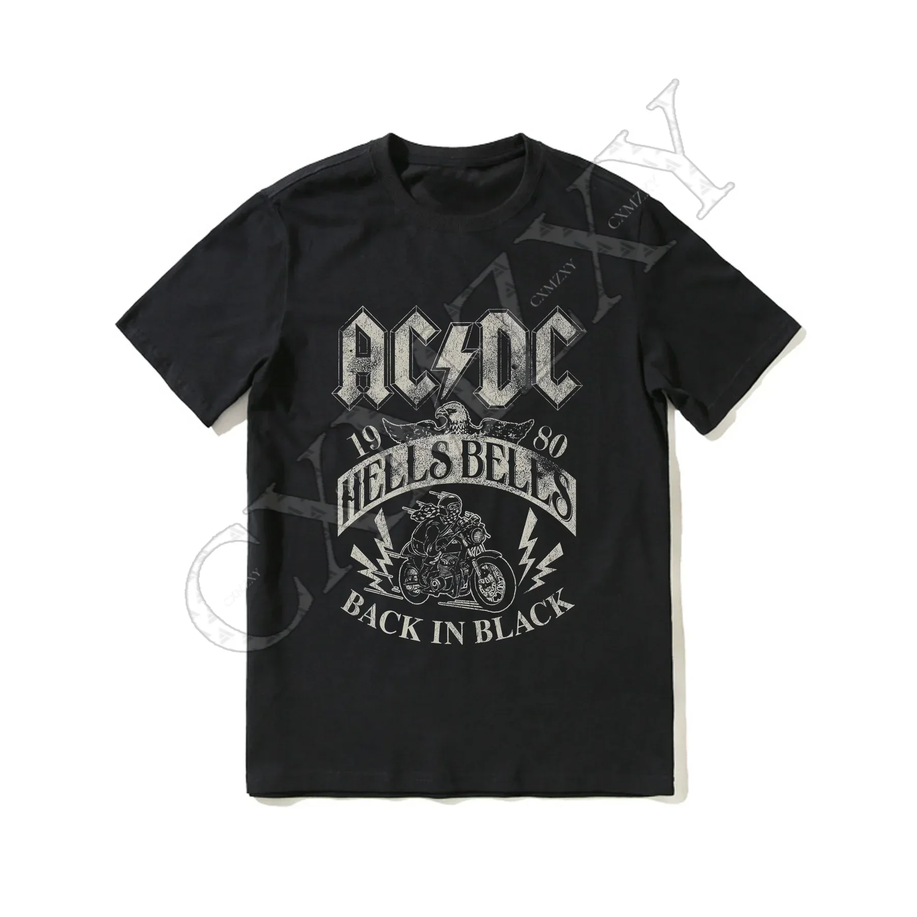 

2025 Hot Sale Summer 100% Cotton Ac Hells Bells 1980 Dc Black T Shirt Men Short Sleeves Cool Tee Hip Hop Streetwear T-shirt