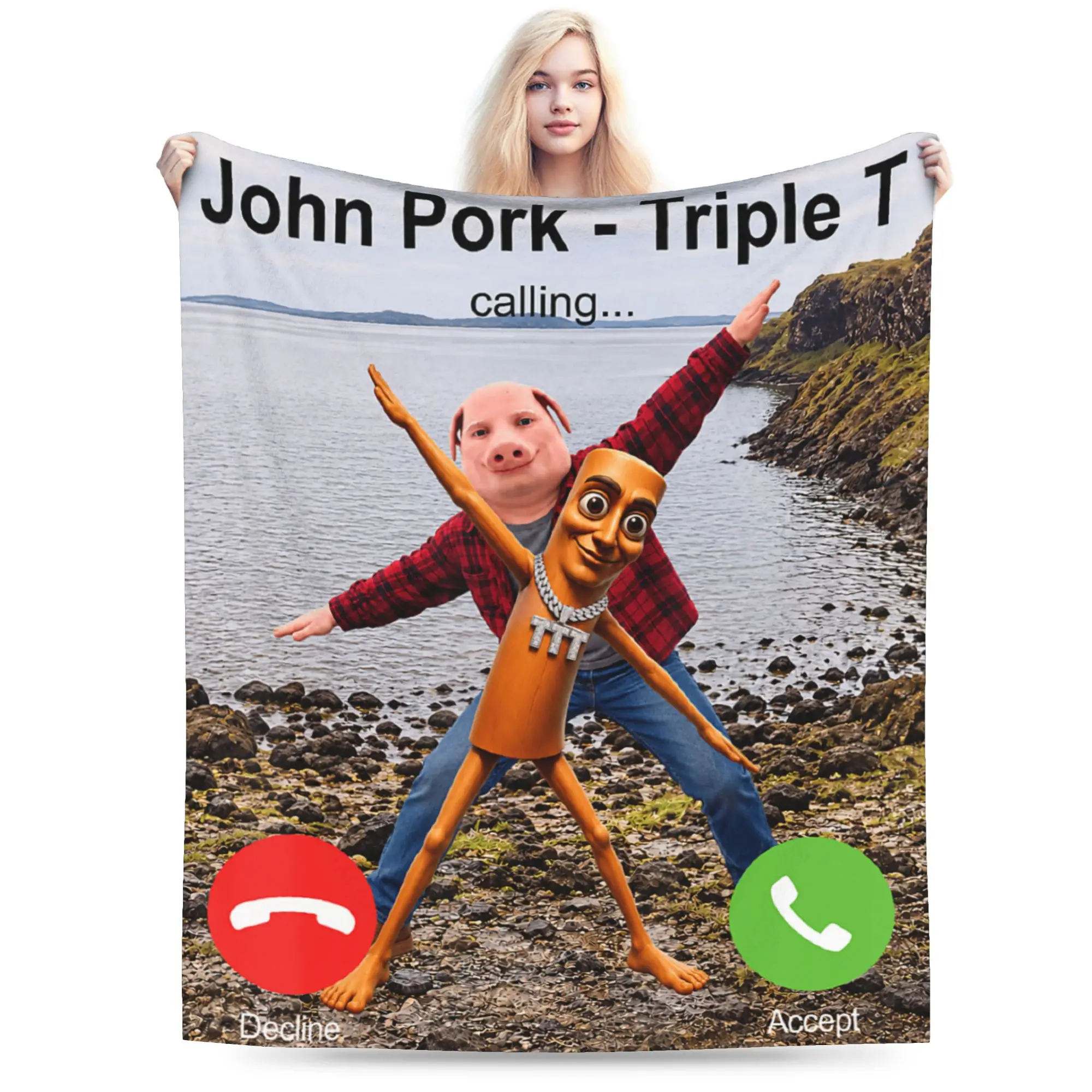 Tung Tung Sahur Triple John Pork Calling Brianrot Blanket Quality Warm Throw Blanket Winter Travel Car Chair Sofa Bed Bedspread