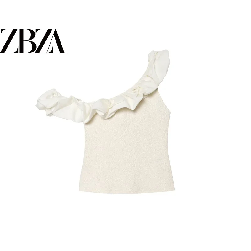 Asymmetric Circle Yarn Top Women's Fashion Versatile ZR Wind New Arrival T-Shirt Polyester Fabric Sleeveless Short Length