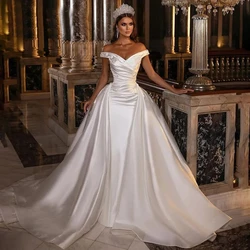 Luxury V Neck Wedding Dresses Pleat Satin With Appliques A Line Ball Gowns Woman's Formal Bride Beach Party Vestidos De Fiesta