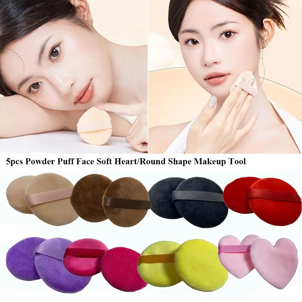 5pcs Heart/Round Shaped Washable Sector Finger Cushions Reusable Multicolors Mixed Sponge Cosmetic Puff Velvet Wet Dry Used