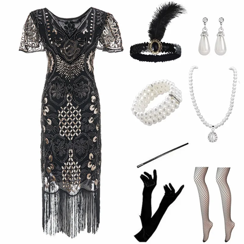 

Ретро 920-х годов Гэтсби с блестками Dr Tassel Вечернее платье с юбкой iny Cotail наряд женская винтажная мода