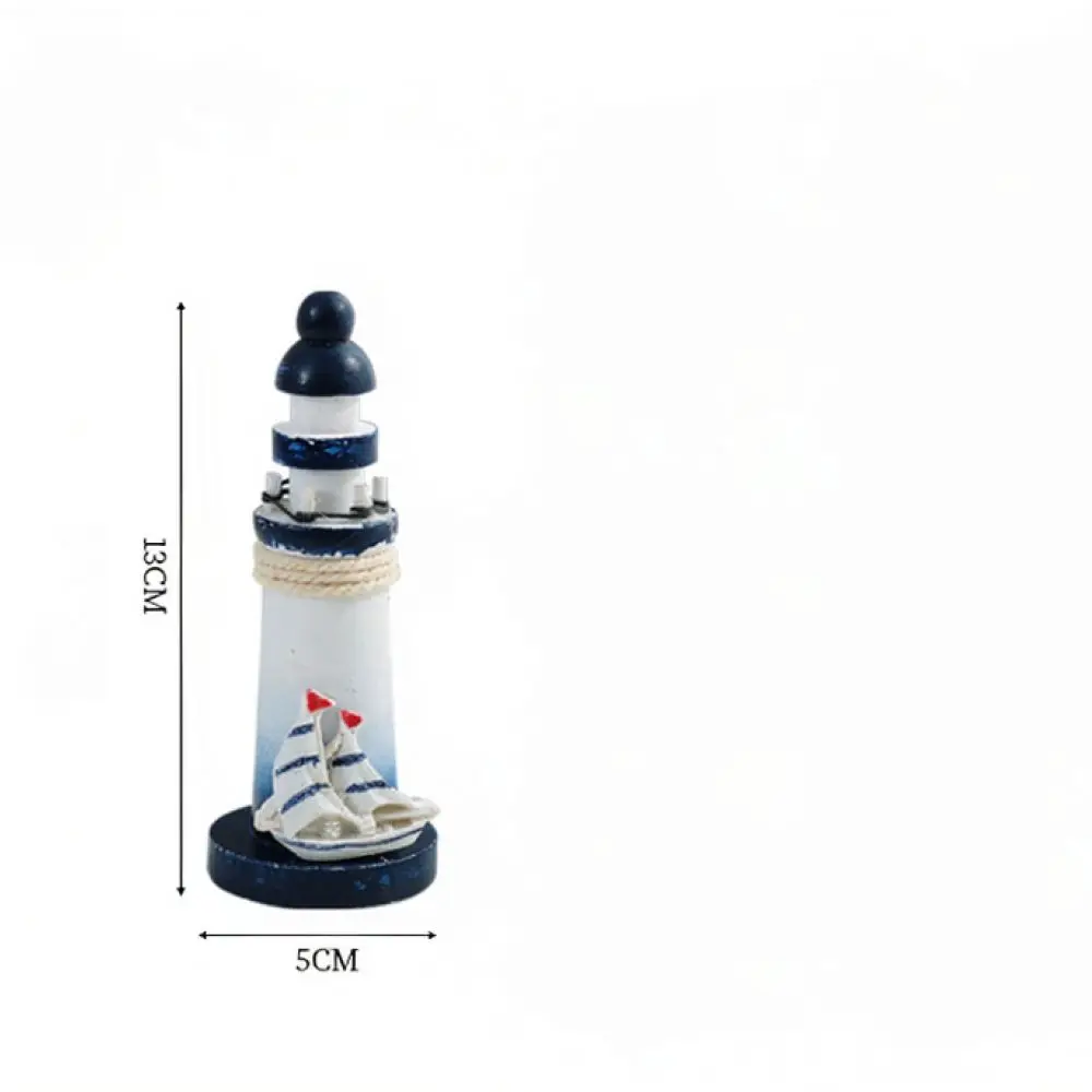 Small Wooden Lighthouse Ornament Mediterranean Nautical Decor Miniature Desktop Figurine Marine Style Craft Seaside Souvenir