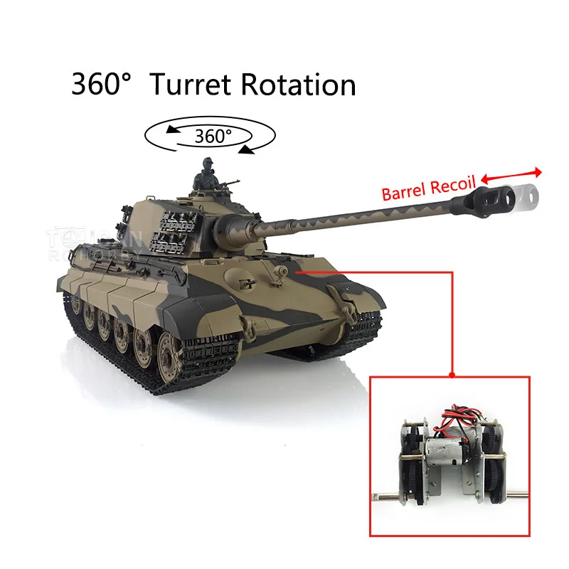 Henglong 1/16 7.0 King Tiger RTR RC Tank 3888A FPV 360 Turret Rotation Barrel Recoil Smoke Effect BBs Airsoft TH19738-SMT7