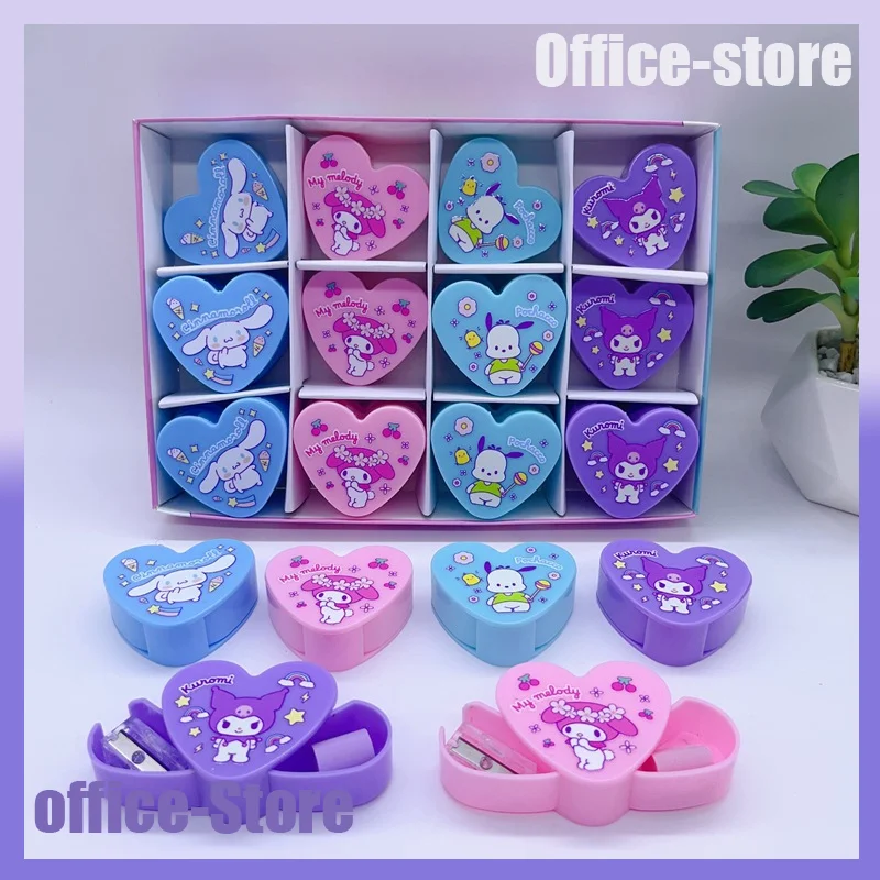 

24pcs Cartoon Sanrio Storage Box Stationery Student Single Hole Pencil Sharpener Kuromi My Melody Sharpener Erasers For Students