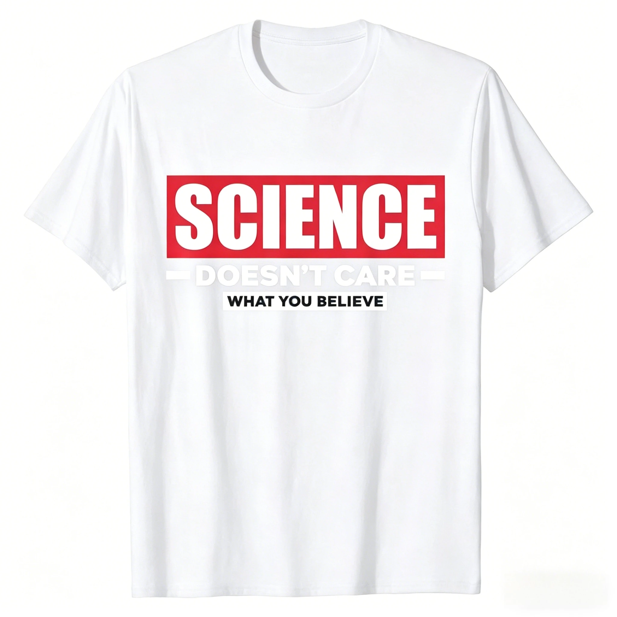 Camiseta Engraçada de Ciência: A Nova Ciência Não Se Preocupa Com O Que Você Acredita - Camiseta Masculina de Algodão Barata e Normal