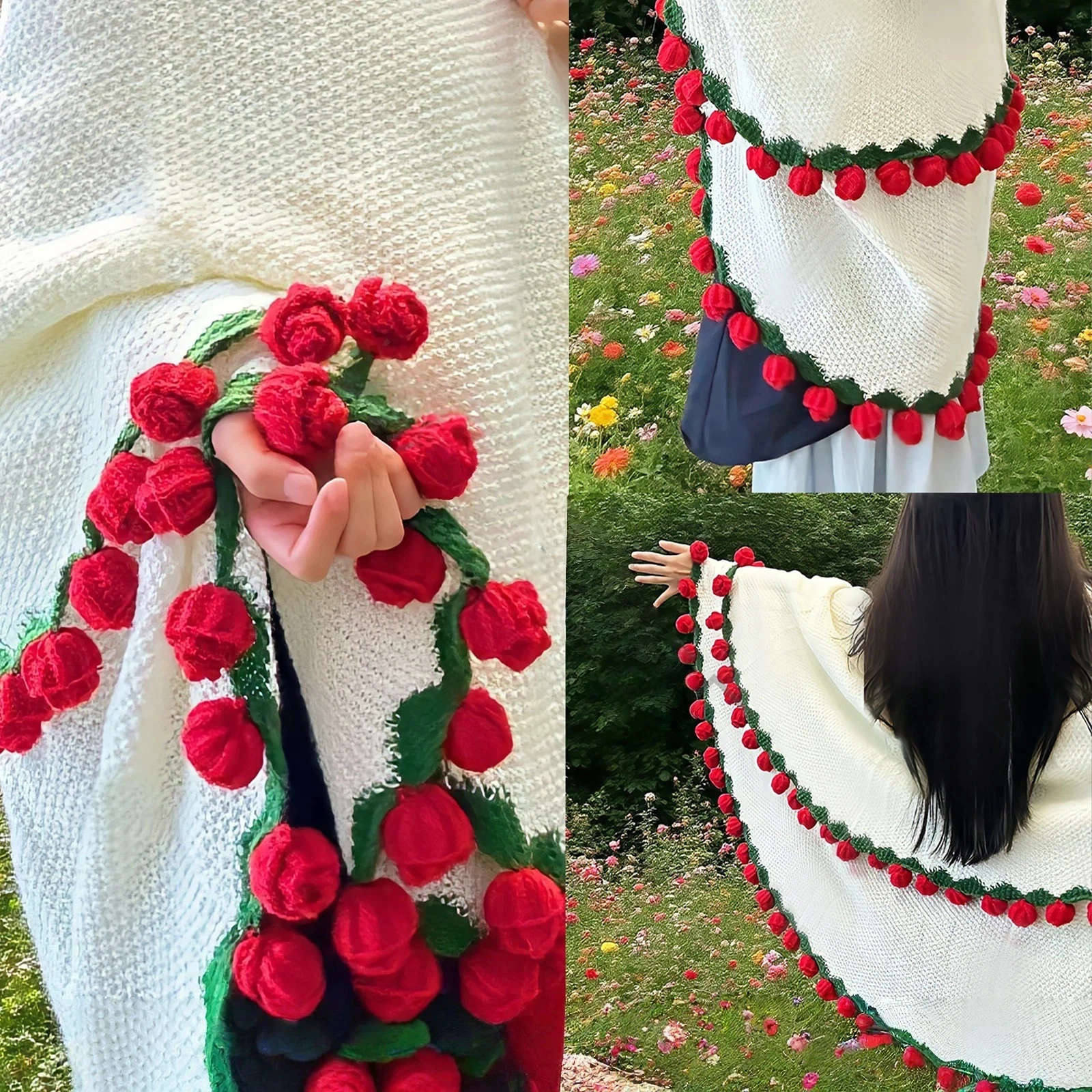 HQ Bouquet Blanket Gift for Girlfriend Handmade Knit Plush Office Nap Throw Rose Flower Blanket