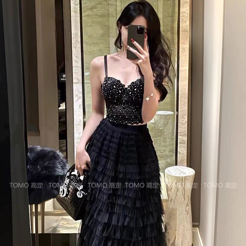 Elegant Two Piece Set Women Summer Lace Tank Top High Wiast Long Lace Skirt Party Club Outfits