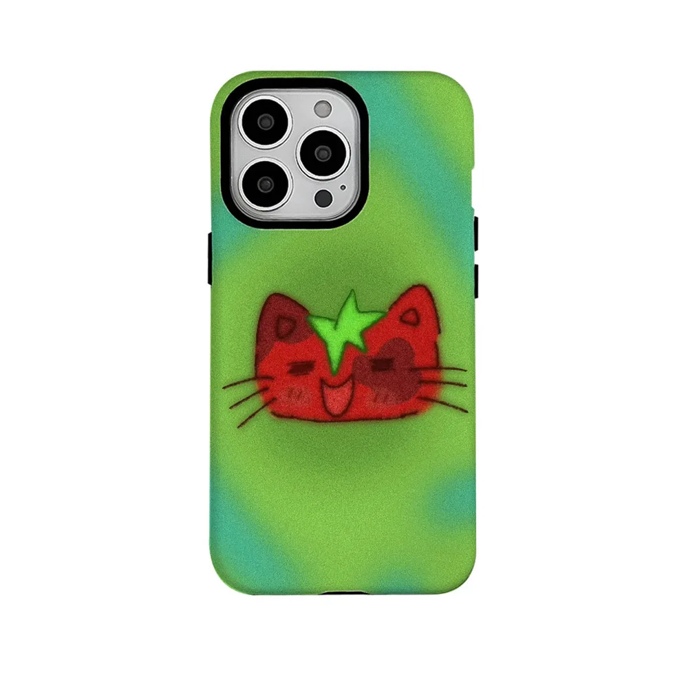 

INS Tomato Cat Art Green Cartoon Case for IPHONE 16ProMax 15 14 13 12 11 PRO Plus XR XS MAX Acrylic TPU Two in One Phone Cases