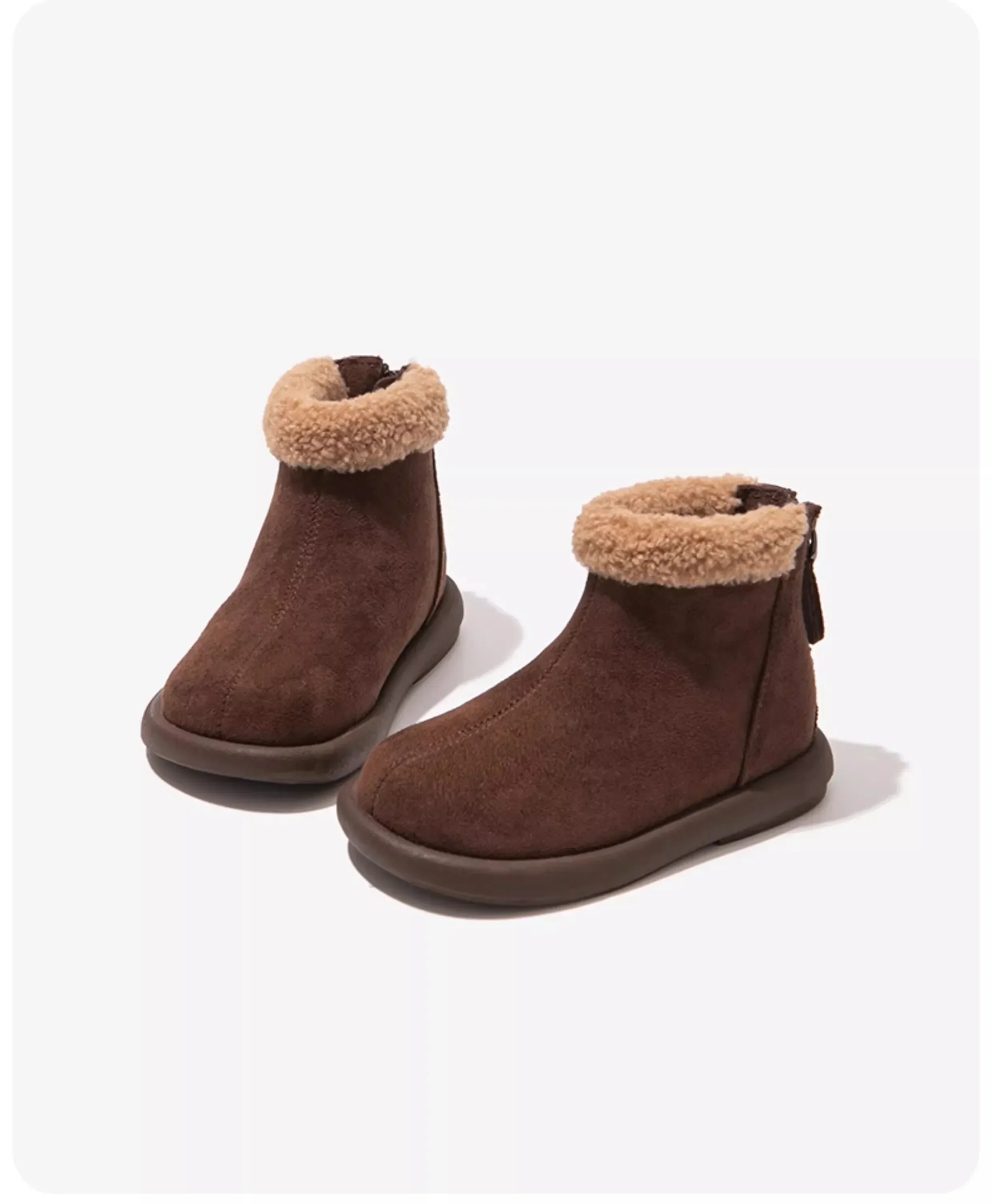 Kids Faux Suede Winter Ankle Boots, Toddler Girls Fleece Lined Boots Zipper, Non-Slip Sole Warm Snow Boots