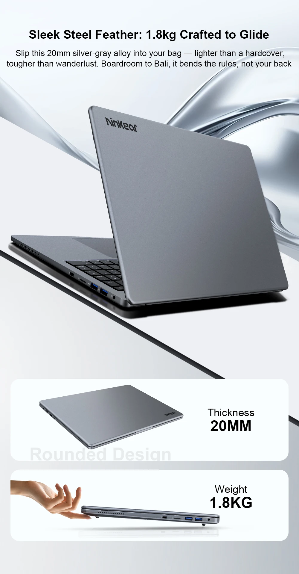 Ninkear A15 Pro Laptop AMD Ryzen 5 5500U 16 Inch 2.5K 120Hz IPS Display 16GB RAM 1TB SSD Fingerprint Reader Windows 11 WiFi 6 USB-C PD 65W Fast Charging for Business Home Office Study and Everyday Multitasking