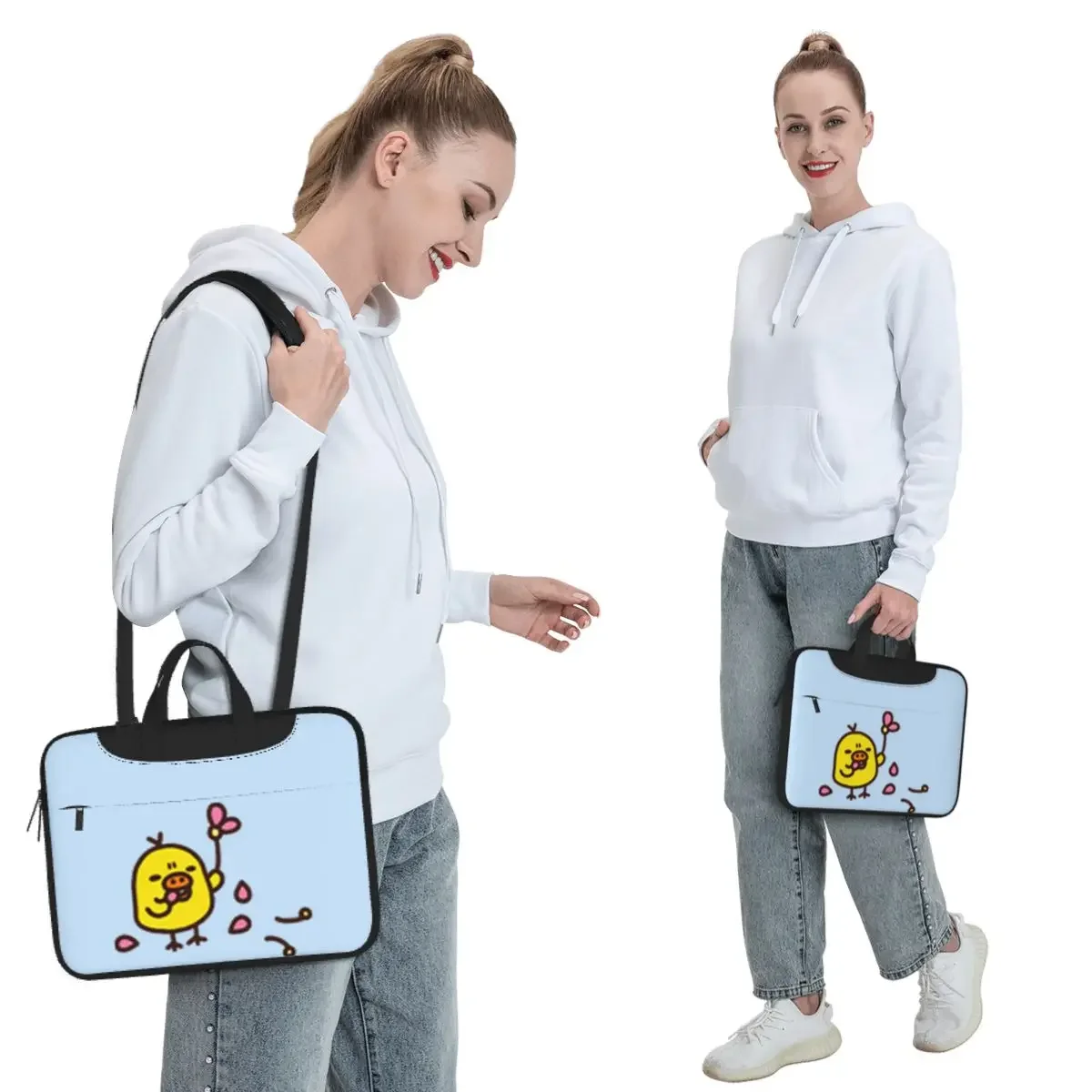 Baby Kawaii Kiiroitori Eat Flowers Crossbody Laptop Bag Case Computer Bag 13 14 15.6 Inch Notebook Pouch for Macbook Pro Lenovo
