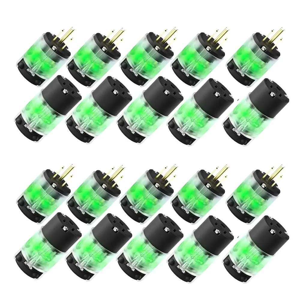 Set di 10 Terminali Illuminati per Cavi di Prolunga, 15A 125V, Terminali di Ricambio per Cavi di Prolunga a 3 Poli, NEMA 5-15P e 5-15R, Spina Illuminata e Cont.