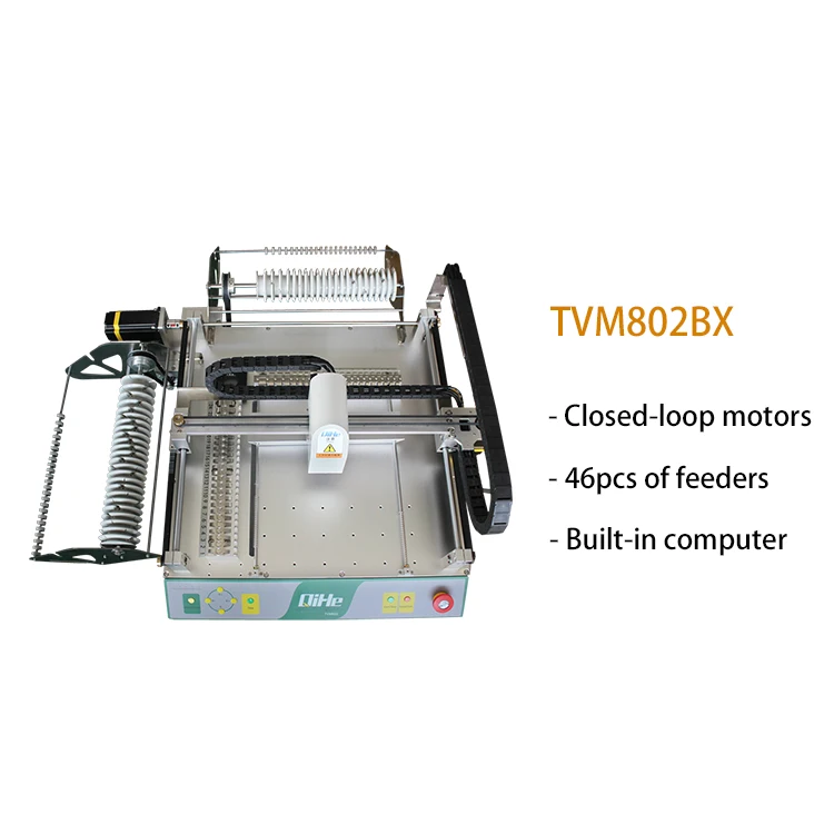 QIHE TVM802BX 46 Feeders Small SMD Chip Mounter Automatic Desktop Pick And Place Machine PCB Assembly Machine