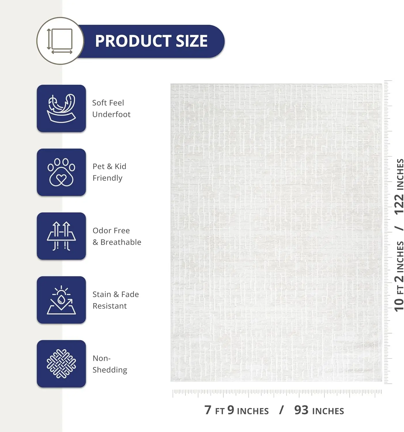 8x10 Large Area Rug – Geometric Grid Pattern, Non-Shedding & Easy to Clean – Pet and Child Friendly for Living Room, Bedroom or Office