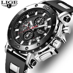 New LIGE Brand Luxury Fashion Quartz Man Watch Business Big Dial Stopwatch Waterproof Luminous Casual Sport Men Wristwatches+Box