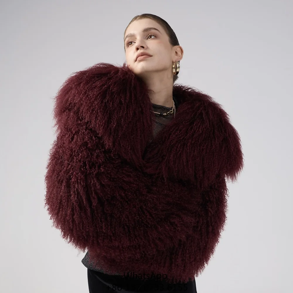 

Classic Real Mongolian Fur Coat Ladies Short Genuine Lamb Wool Fur Jacket For Women Sheep Fur Overcoat