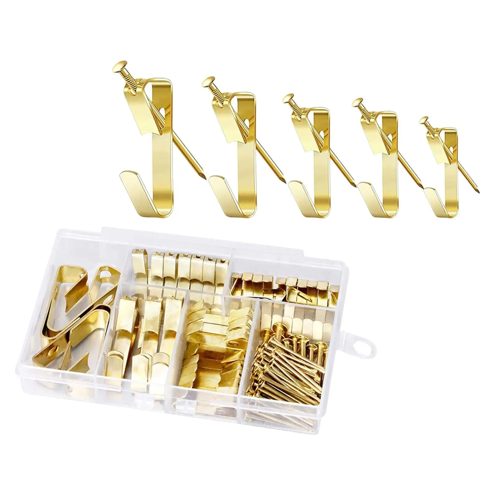 130Pcs Picture Hangers Heavy Duty 10lb 20lb 30lb 50lb 100lb Gold Iron with Steel Nails Professional Picture Hooks for Pictures