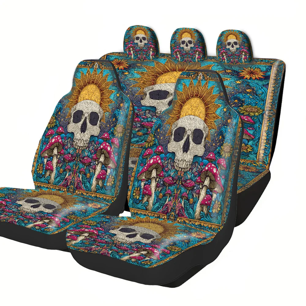 

Комплект чехлов для автомобильных сидений на 2-5 мест, черный принт с изображением боевого коня, легко устанавливаются и можно стирать, подходят для грузовиков, нескользящие, впитывающие влагу, моющиеся.