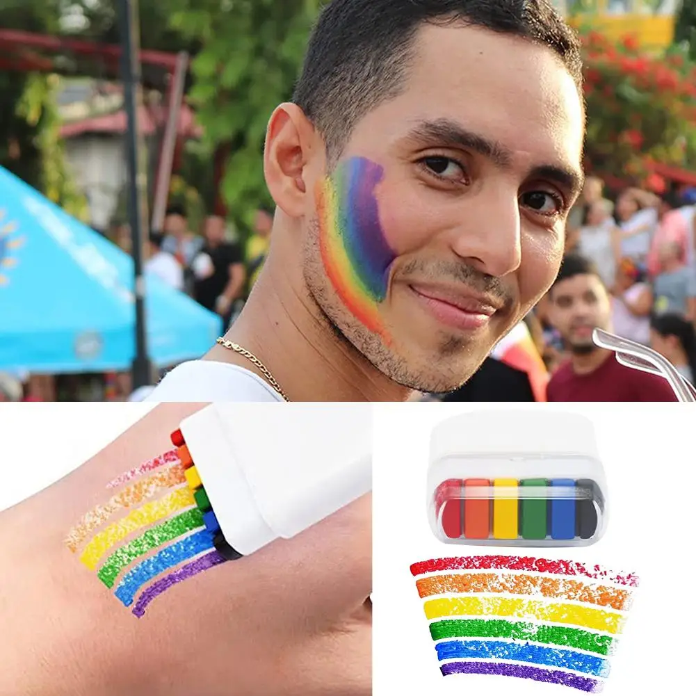 Rainbow Face Body Paint Stick Paint Paste Washable Body Tattoo Colored Oil Pigment Pen Rainbow Pride Flag Face Paint Makeup