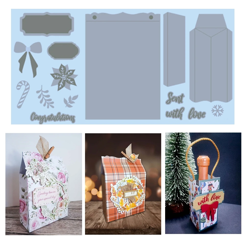 

2025 New The 3D Chirstmas Ornate Gift Bag Die Set Cutting Dies Scrapbooking Accessories Paper Making Supplies Frame Card Craft