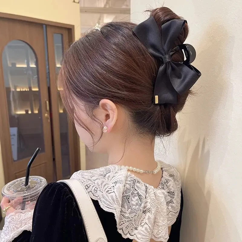 New Large Black Fabric Bow Grab Hair Clips Women's New Korean Style Hairpin Fashion Shark Cawl Clips Girls Hair Accessories