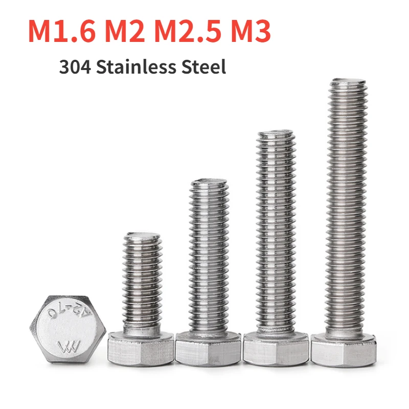 M1.6 M2 M2.5 M3 A2-70 304 Stainless Steel External Hex Screw Outer Hexagon Head Bolt Length 3-20mm