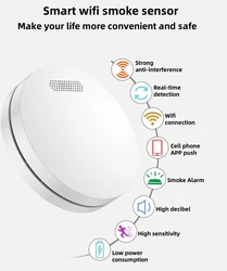 Wifi Smart Smoke Detector Sensor Wireless Fire Protection Smoke Alarm High Sensitivity Safety Prevention Smoke Sensor 80DB