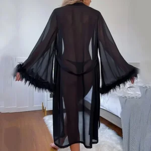 Sexy sexy Frauen -Satin -Pullover, Feature -Simulation, Seide, lang verbrannt, lang Ärmel, Braut, Morgenkleid, Heimkleidung, Sommer, Sommer 10 Hauptverkäufe lange Feder - №8