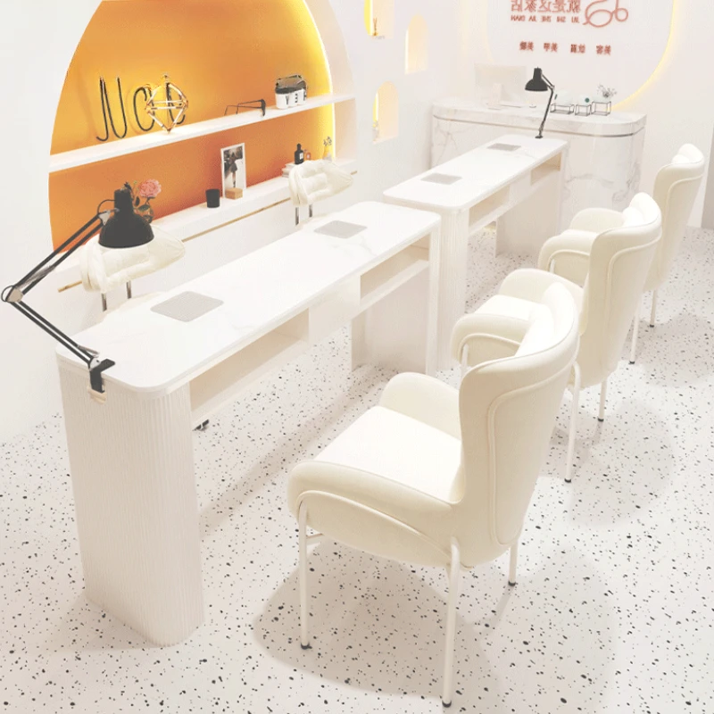 

White European Nail Desk Design Professionals Aesthetic Modern Manicure Tables Light Luxury Stolik Do Paznokci Salon Furniture