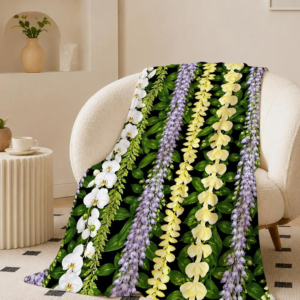 Vertical Floral Garland Set Throw 240g flannel blanket, suitable for sofas, beds, offices, exquisite gift blankets