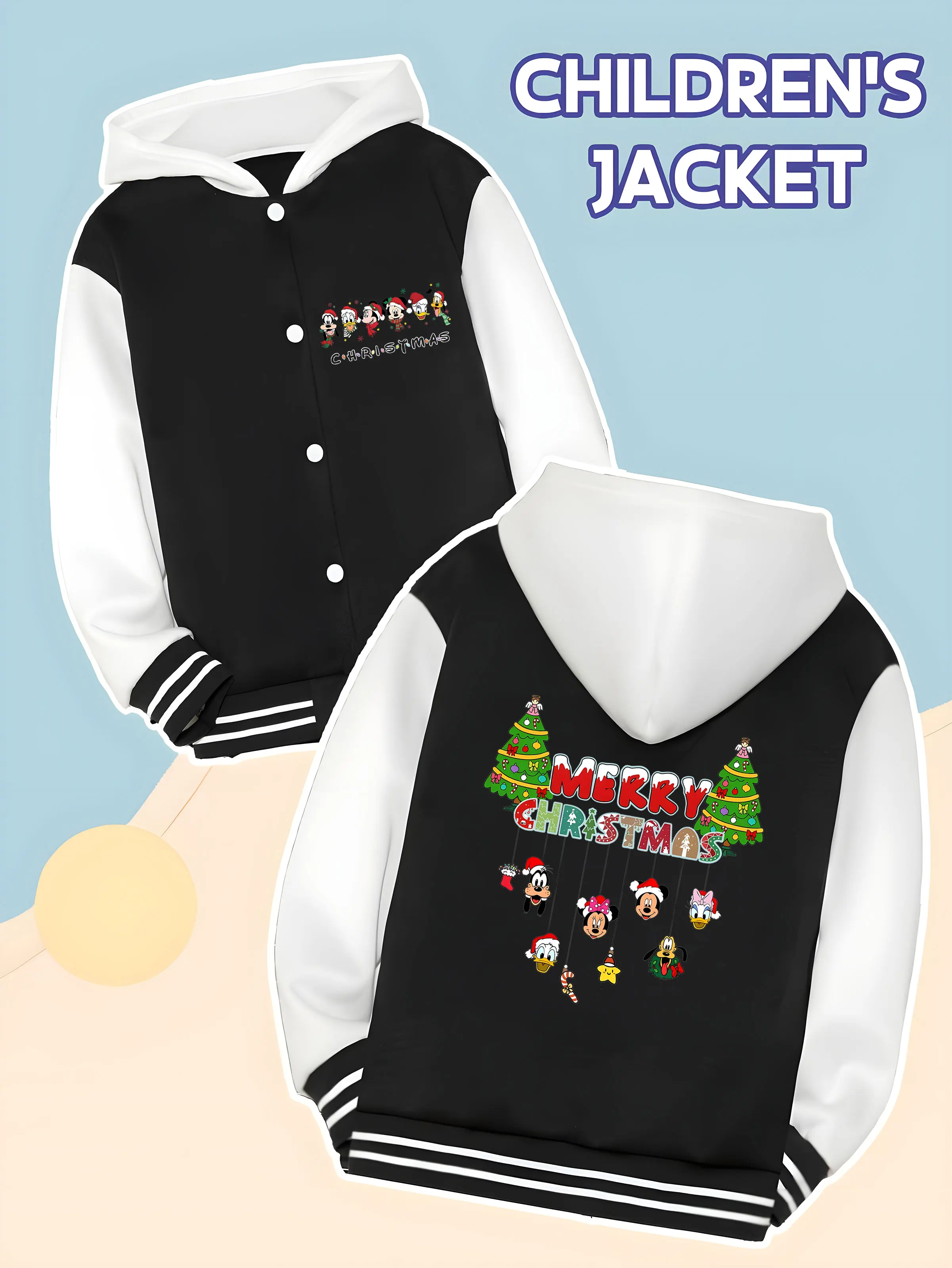 

MINISO Disney Christmas themed children's baseball jacket for boys - Mickey family Christmas, winter school wear