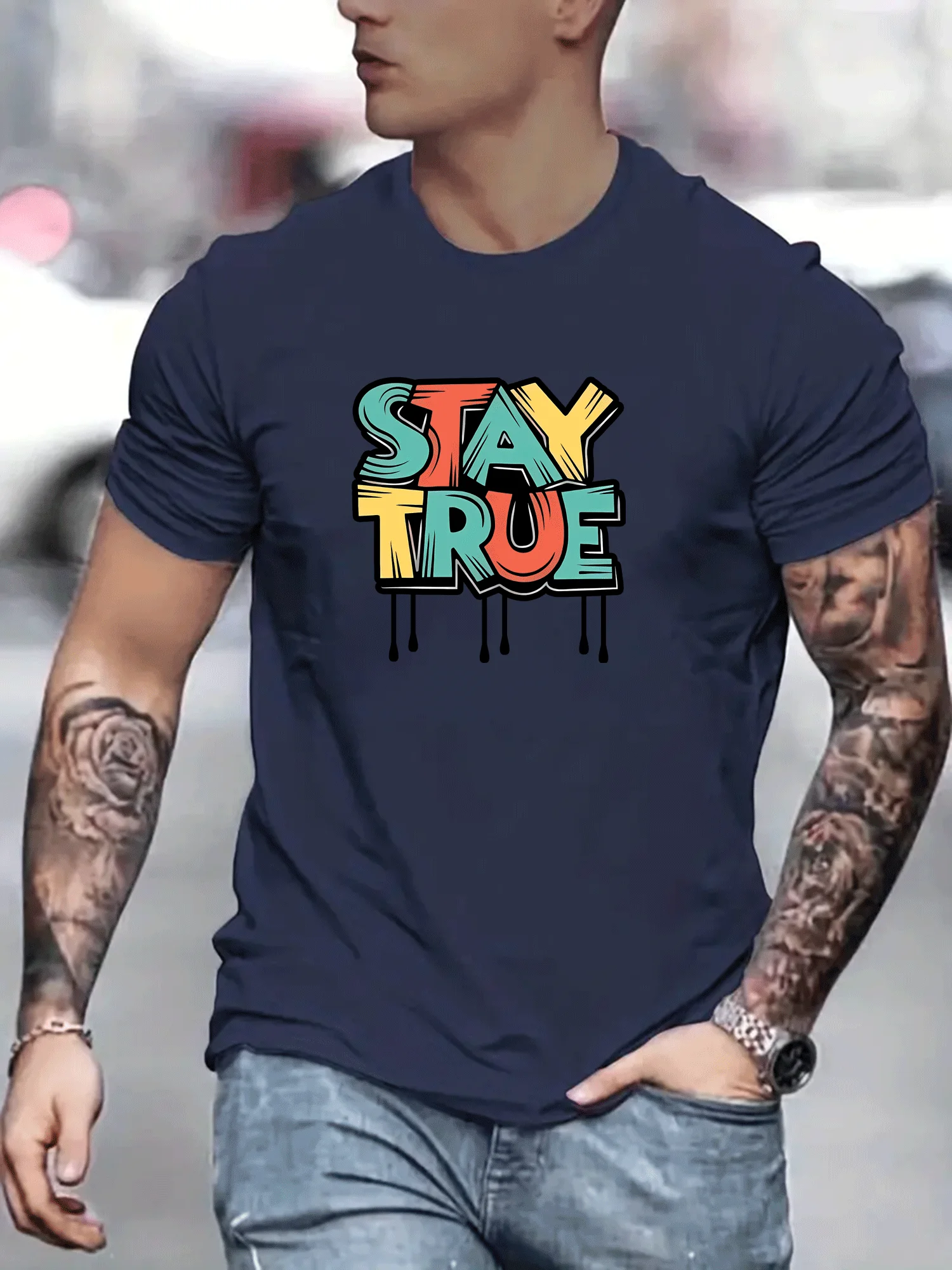 

Stay True T-Shirt - Men's summer casual stretch crew neck T-shirt, comfortable and breathable, street style must-have!