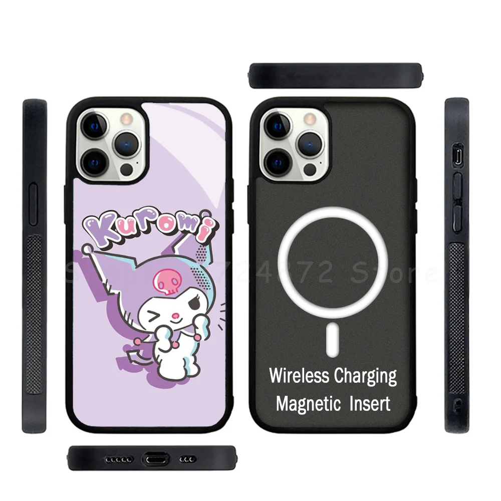 

Kawaii K-kuromi Phone Case Strong Magnetic For IPhone 15 14 13 Pro Max Mini Alex Mirror For Magsafe Wireless Charging Cover