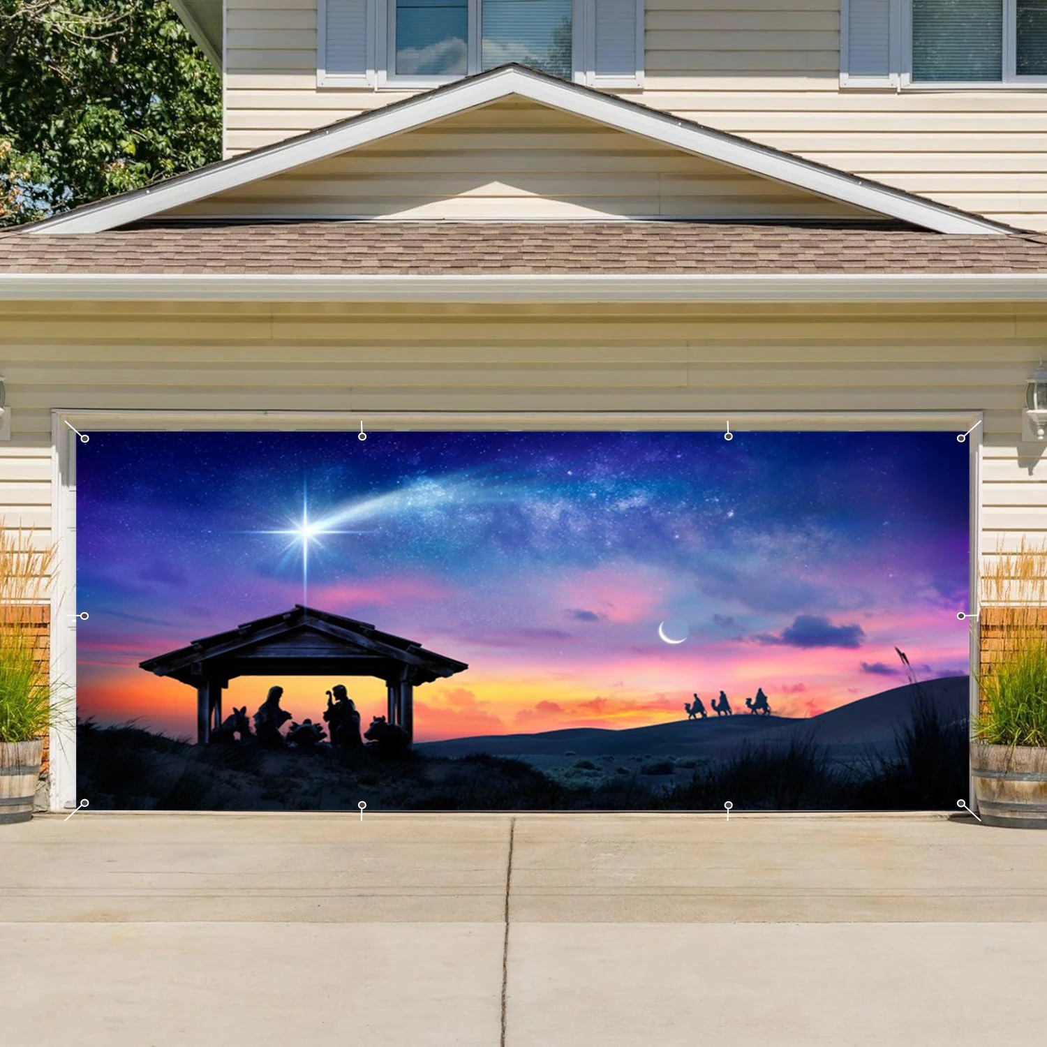 Christmas Berle Starry Sky Garage Wall Background Banner Christian Birth of Jesus Garage Door Frame For Home Courtyard Decor