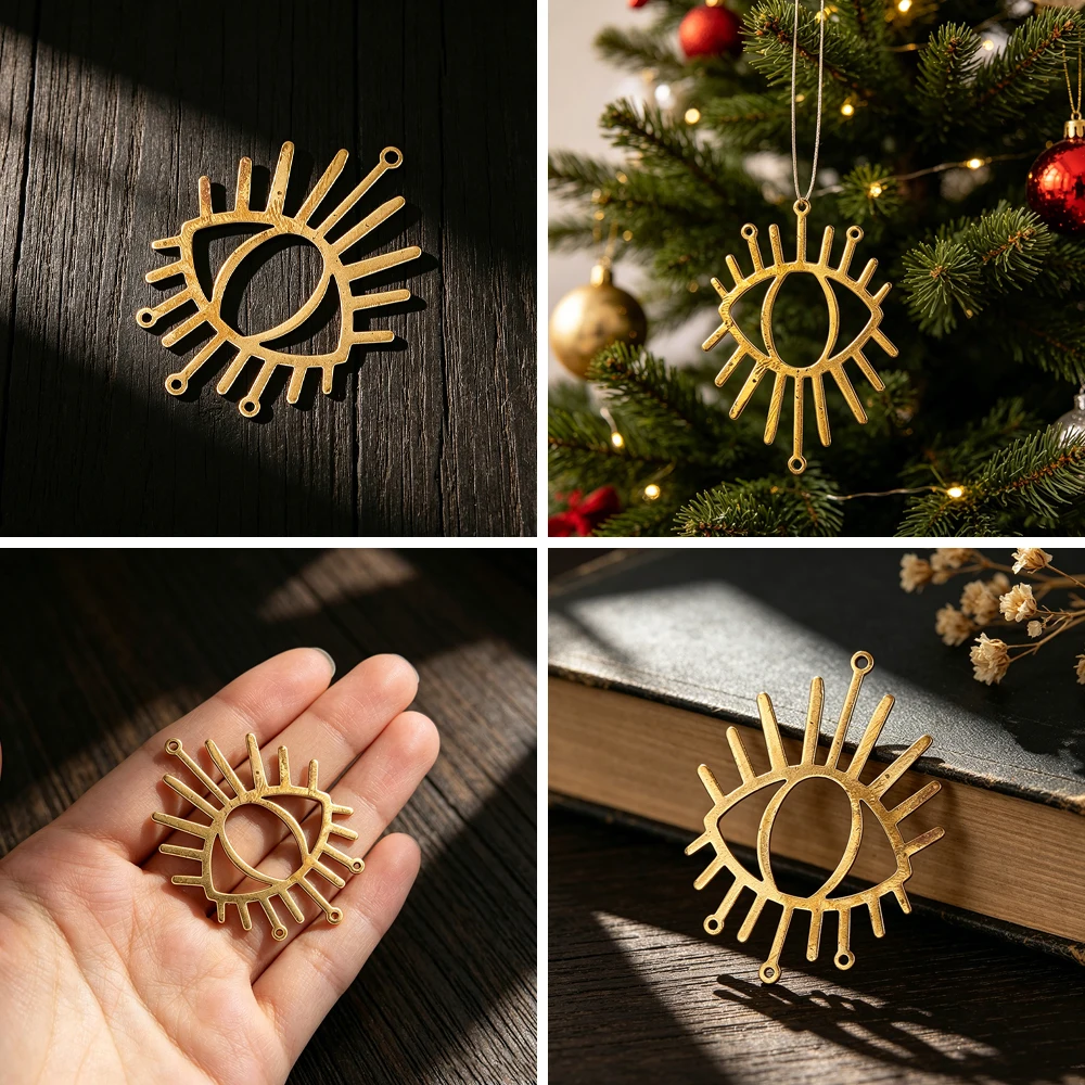 Mystical Brass Hollow Evil Eye Charm Pendant with Multi Loops for DIY Jewelry Making Suncatcher Home Decor Ornament Gift
